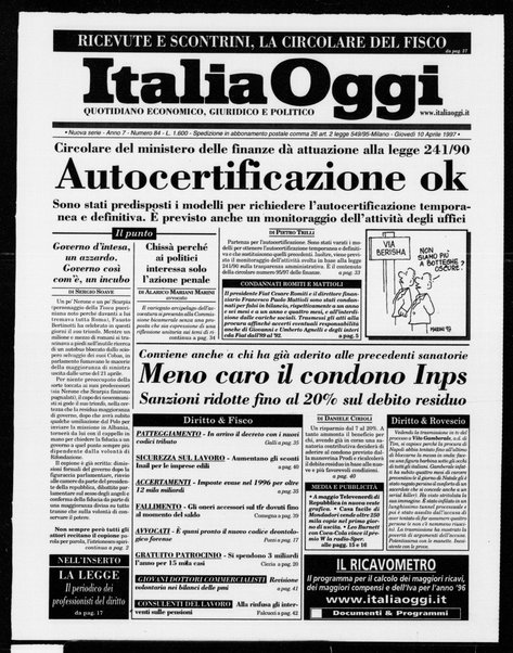 Italia oggi : quotidiano di economia finanza e politica